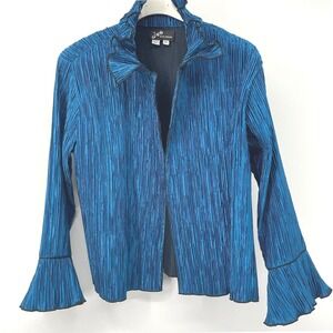 Jes Irie Wear Turquoise Pleated Crinkle Jacket Top XL Ruffle Collar Bell Sleeve